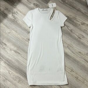 White Ribbed Cutout Dress